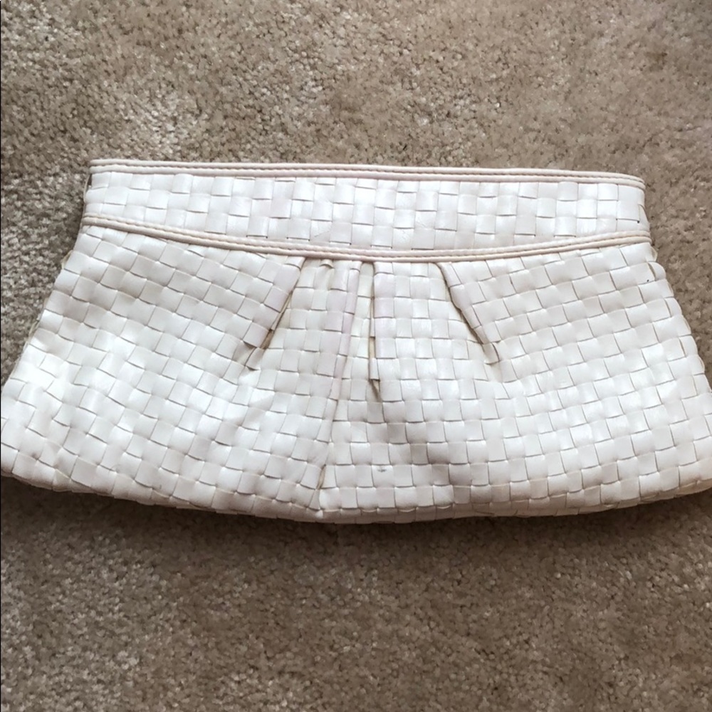 Off White faux leather basketweave clutch